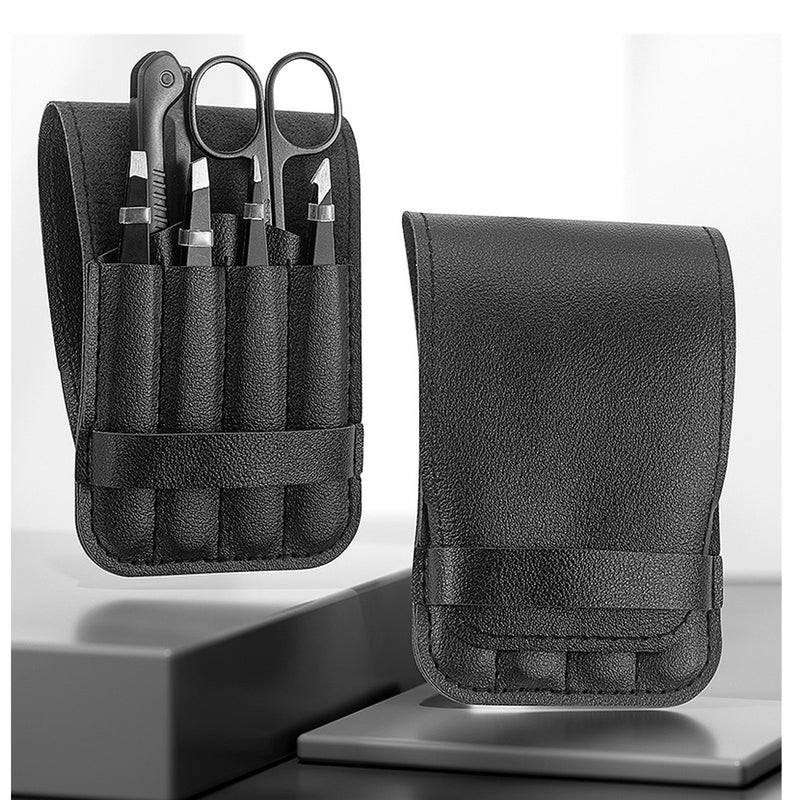 DUAIU 7 PCS Professional Tweezers Set - Stainless Steel Precision Tweezer Kit for Eyebrows, Facial Hair, Ingrown Hair & Splinter Removal with Travel Case (Black)