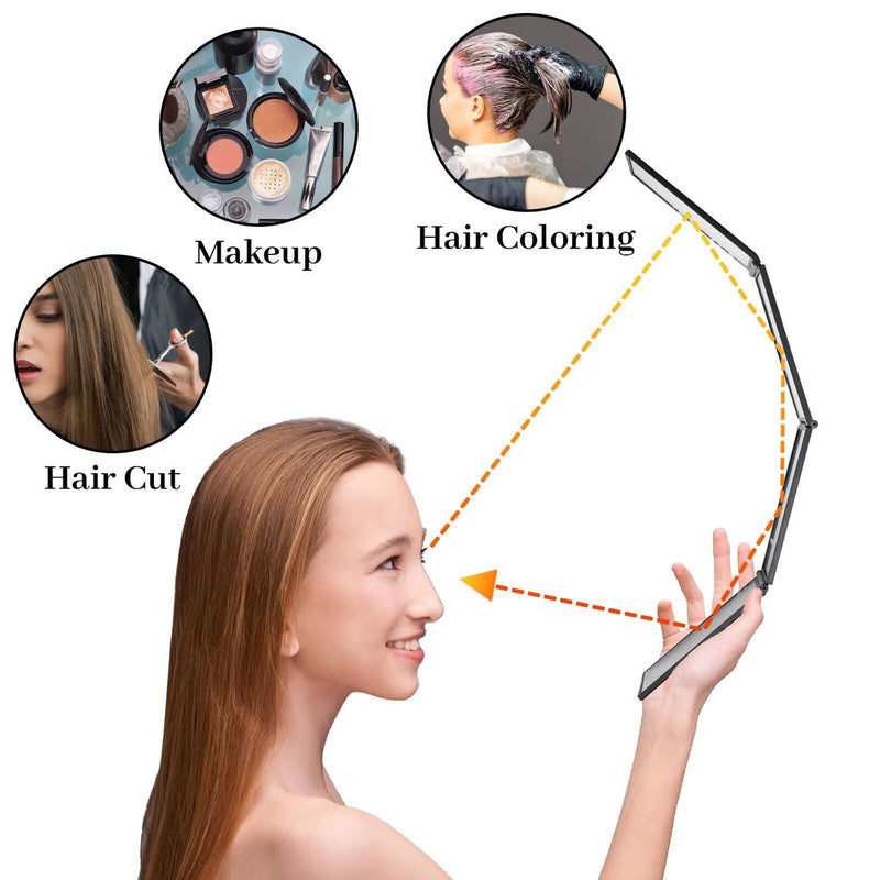 DUAIU Folding Mirror, Portable 4 Panel Mirror Hair Cutting Back of Head 360 Portable Handheld Desktop Expandable Makeup for Hair Cuting Styling Grooming Maintenance