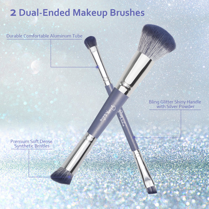 DUAIU Foundation Brush 2 pcs Dual-ended 2-in-1 Kabuki Makeup Brushes Blush Brush Eye Shadow Brush Loose Powder Brush Premium Face Makeup Brushes Beauty Tools