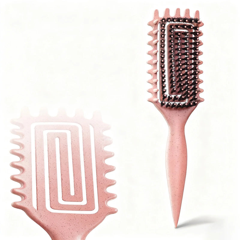 DUAIU Curl Defining Brush, Hair Brush for Combing and Shaping Men's and Women's Curls to Reduce Pulling, Nylon Bristles, Oblong, Flexible, Curl Enhancing, Unisex,(Coffee)