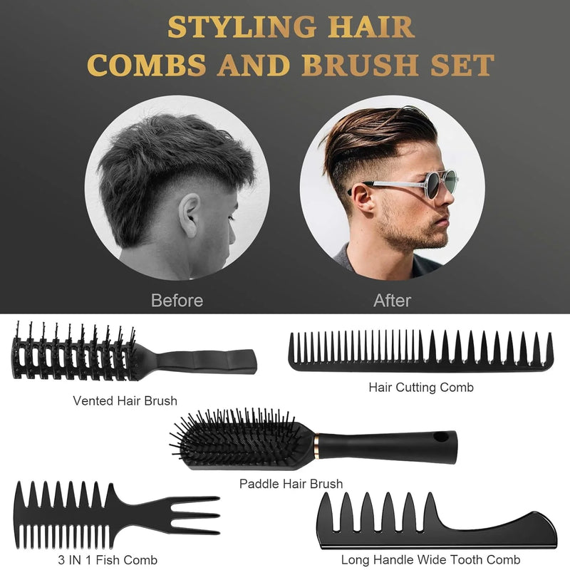 DUAIU Hair Brush Set, 5 PCS Paddle Brush and Hair Comb for Men Women, Paddle Detangling Brush Vented Brush Wide Tooth Comb for Curls Straight Thick Fine Wet or Dry Hair Care Styling