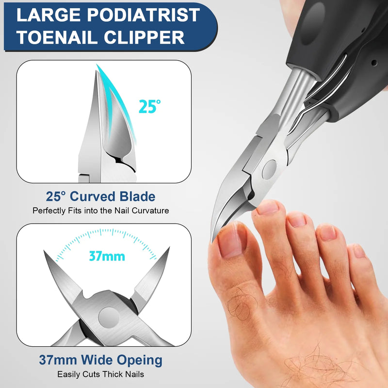DUAIU Professional Toenail Clippers Set for Thick/Ingrown Nails - Heavy Duty Seniors & Men's Pedicure Tool with Wide Angled Opening, Long Ergonomic Handle | Ideal Gift for Elderly,7Pcs