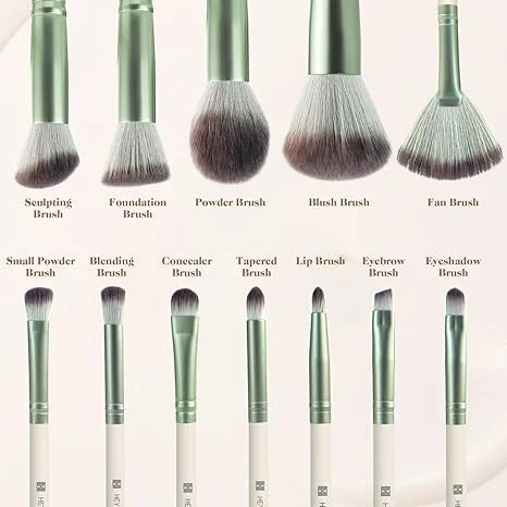 DUAIU 12-Piece Professional Makeup Brush Set - Premium Synthetic Foundation, Blush, Eyeshadow, Concealer & Lip Brushes Kit with Travel Pouch for Face & Eye Makeup Application