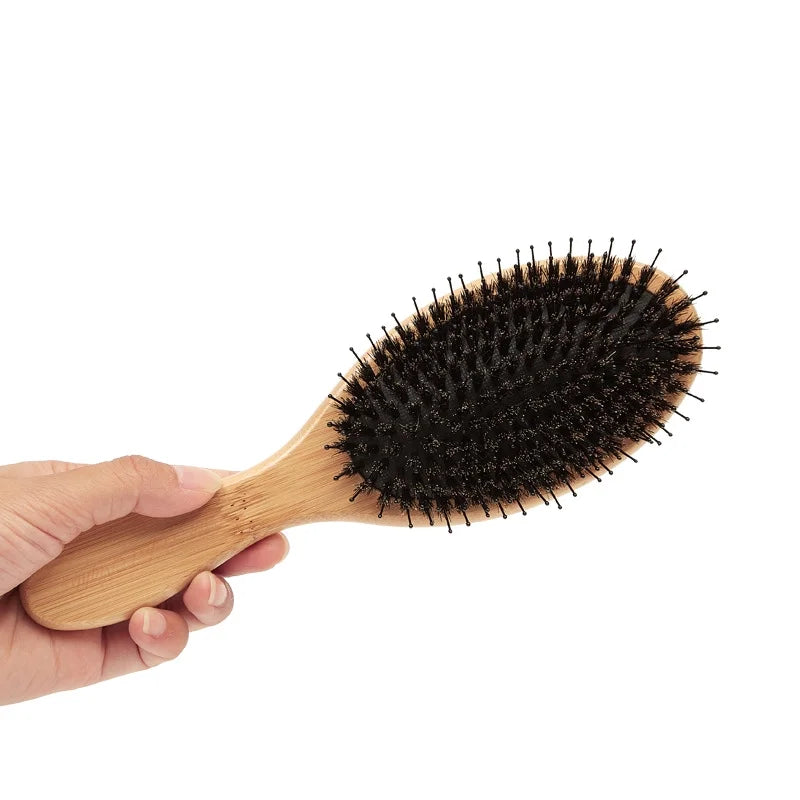 DUAIU Boar Bristle Bamboo Hair Brush for Women - Detangling for Thick/Curly Hair, Reduces Frizz & Adds Shine, Includes 3 Accessories