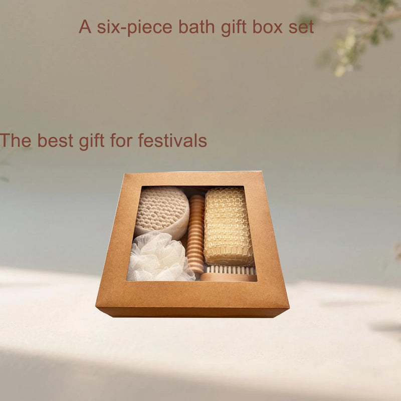DUAIU 6-Piece Bath Gift Set,Exfoliating Loofah Sponge, Sisal Soap Bar, Body Brush, Foot File, Massage Stick & Round Bath Brush – Spa & Shower Essentials for Home, Self Care & Relaxation