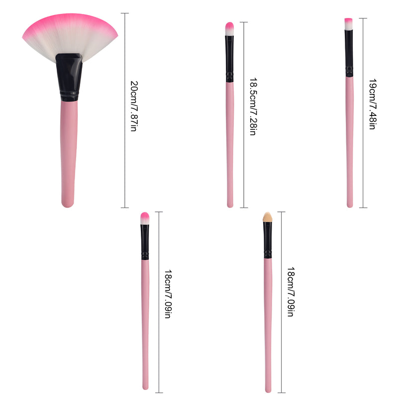 DUAIU 5 Pcs Pink Wooden Handle Makeup Brush - Professional Makeup Brush Set Foundation Brush Blending Powder Blush Concealer Eye Makeup Brush Set Perfect for Makeup Beginners