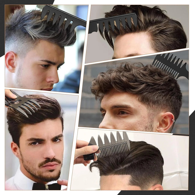 DUAIU 7Pcs Men's Hair Styling Set: Vent Brush, Round Brush, Wide-tooth Comb, Texture Comb for Blow Drying, Detangling, Grooming, and Hairdressing, Gift for Men