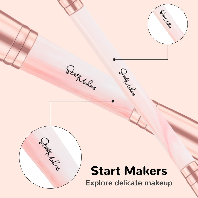 DUAIU 2-Piece Double Headed Makeup Brush Set - Kabuki & Blush Brush Foundation, Eyeshadow & Powder Brush Premium Synthetic Face Makeup Brushes (Pink)