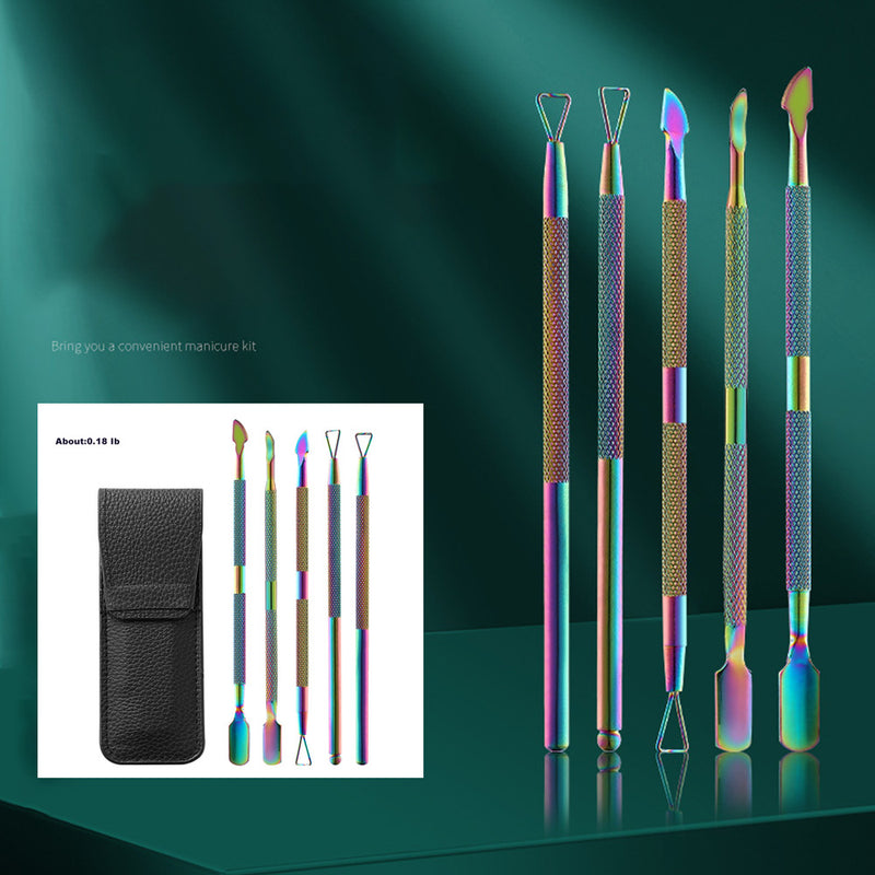 DUAIU 5-Piece Professional Cuticle Pusher Set - Stainless Steel Dual Sided Nail Tools with Sharp Edge & Spoon Head for Manicure/Pedicure,Medical Grade Cuticle Cleaner & Remover for Salon & Home Use