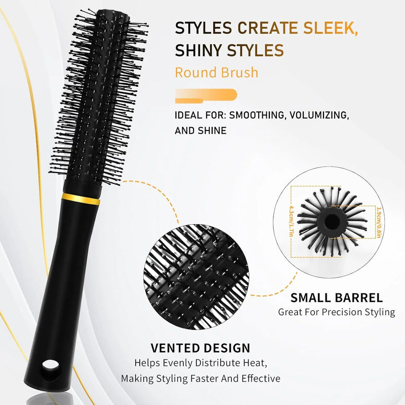 DUAIU 5-Piece Hair Brush Set - Paddle Brush, Round Quiff & Wide Tooth Combs for Men/Women | Wet/Dry Use on Curly/Thick/Thin Hair | No-Tangle Styling Tools (Includes Rat Tail Comb)