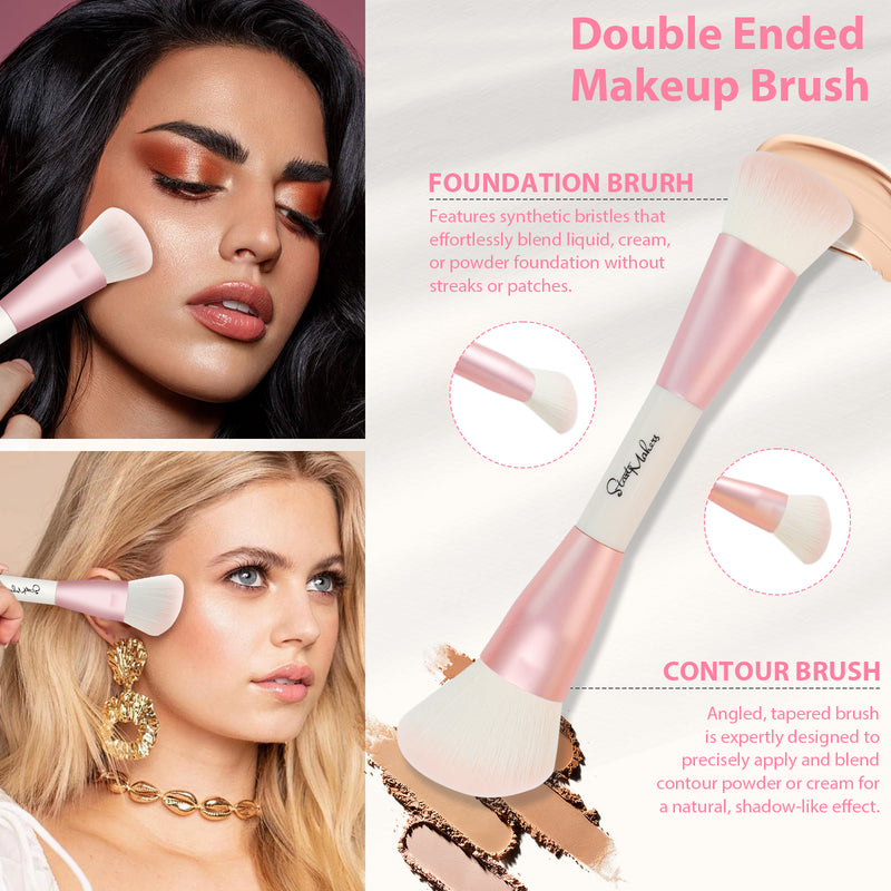 DUAIU Makeup Brushes Set,5Pcs Premium Double-Ended Makeup Brush Foundation Contour Blush Highlight Blending Concealer Eyeshadow Brush Set Professional Face Brush Tools(Pink）