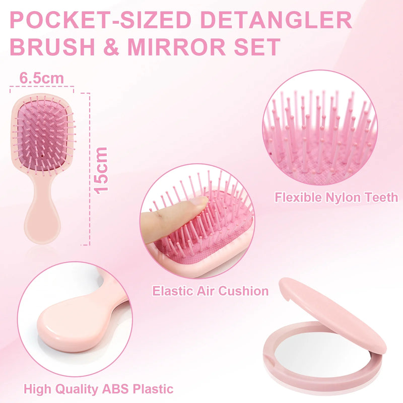 DUAIU  5-Piece Hair Brush & Comb Set - Detangling Brush, Wide Tooth Comb, Curling Comb & Tail Comb with Mini Mirror | Hair Care Gift Set for Women/Teen Girls/Kids (Includes Gift Box)