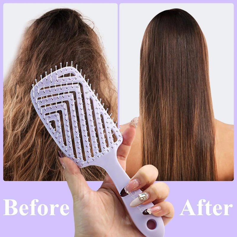 DUAIU Hair Brush, Professional Vented Detangling Brush for Wet & Dry Curly Thick Straight Hair, Women Men Wide Paddle Brush Curved Detangler Hairbrush Lavender Purple