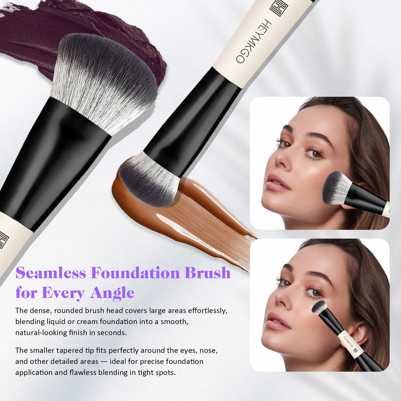 HEYMKGO 4Pcs Makeup Brush Set – Dual-Ended Foundation & Contour Brushes, Synthetic Kabuki Powder Buffer, Professional Cosmetic Tools Kit for Women, Mothers, Daughters, Girlfriends (Black)