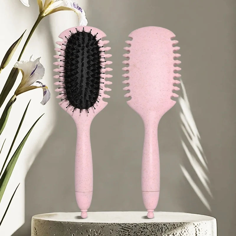DUAIU Curls Define Styling Brush Boar Bristle Tangled Hair Comb Detangling Hair Brush Women Wet Curly Hair Combs Barber Styling Tools,Pink