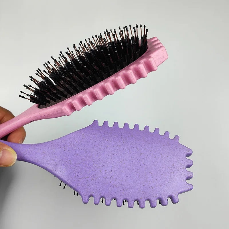 DUAIU Curly Hair Brush, Bouncy Curl Brush - Pro Nylon Pin Styling Hair Brush for Detangling, Separating and for Men and Women - Soft Bristle Hair Brush Glides Through Tangles with Ease  (Purple)