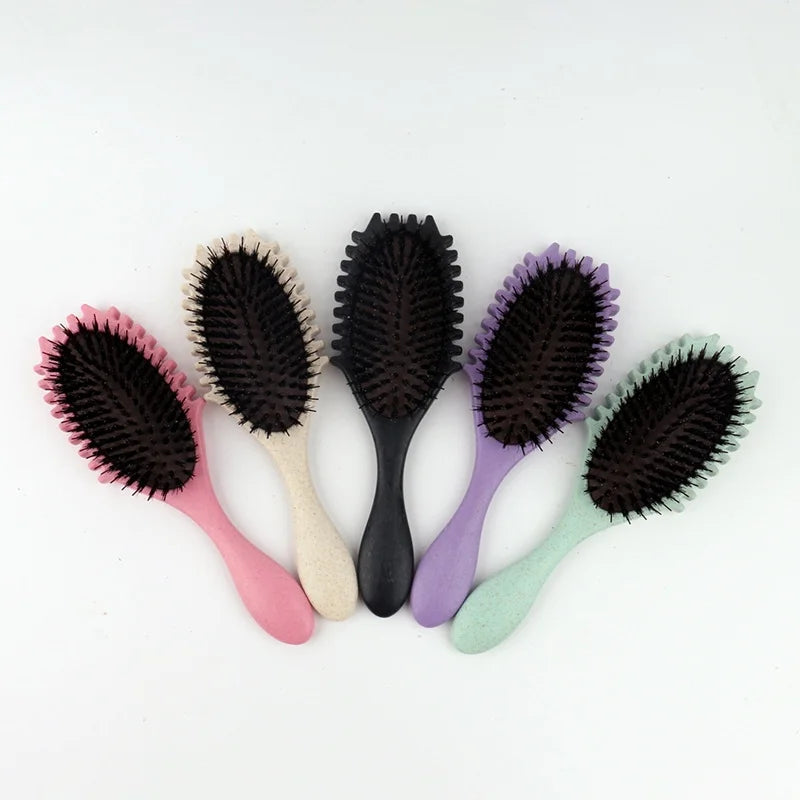 DUAIU Curly Hair Brush, Bouncy Curl Brush - Pro Nylon Pin Styling Hair Brush for Detangling, Separating and for Men and Women - Soft Bristle Hair Brush Glides Through Tangles with Ease  (Beige)
