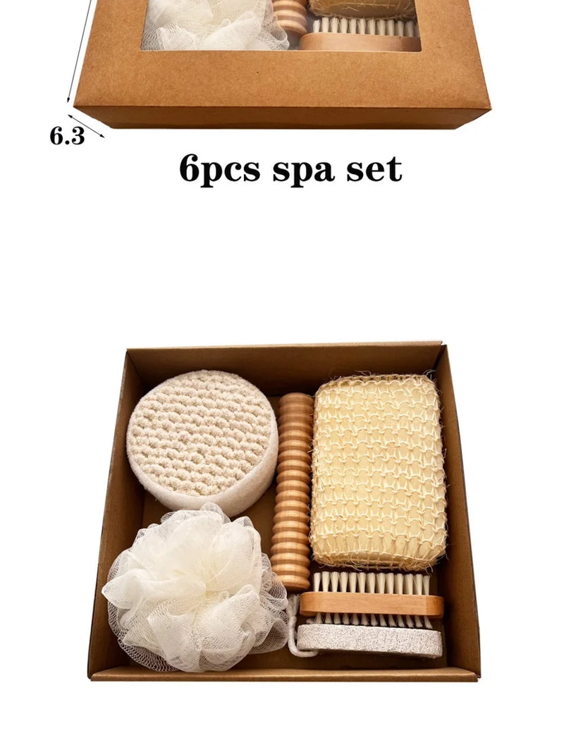 DUAIU 6-Piece Bath Gift Set,Exfoliating Loofah Sponge, Sisal Soap Bar, Body Brush, Foot File, Massage Stick & Round Bath Brush – Spa & Shower Essentials for Home, Self Care & Relaxation