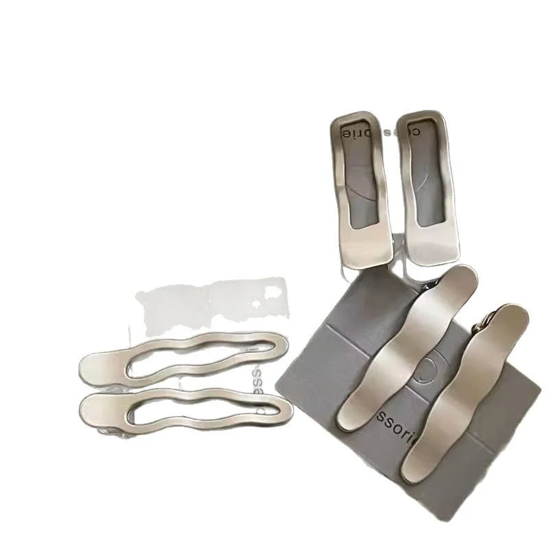 DUAIU 6-Piece Metal Hair Clips Set - 3 Styles Silver Wave Hair Clips for Women Girls Includes Flat Perforated Pointed Rectangular Clips Strong Hold Hair Accessories (Silver)