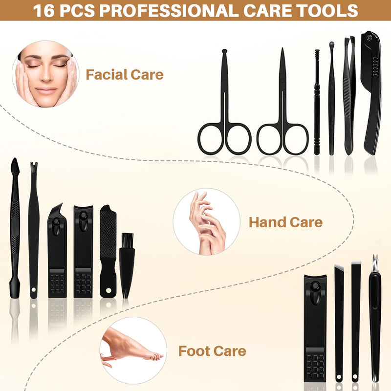 16Pcs Manicure Set for Women DUAIU Professional Nail Clippers Pedicure Set for Men, Stainless Steel Nail Kit with Case for Travel