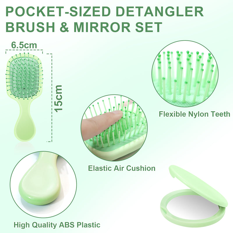 DUAIU  5-Piece Hair Brush & Comb Set - Detangling Brush, Wide Tooth Comb, Curling Comb & Tail Comb with Mini Mirror | Hair Care Gift Set for Women/Teen Girls/Kids (Includes Gift Box) Green