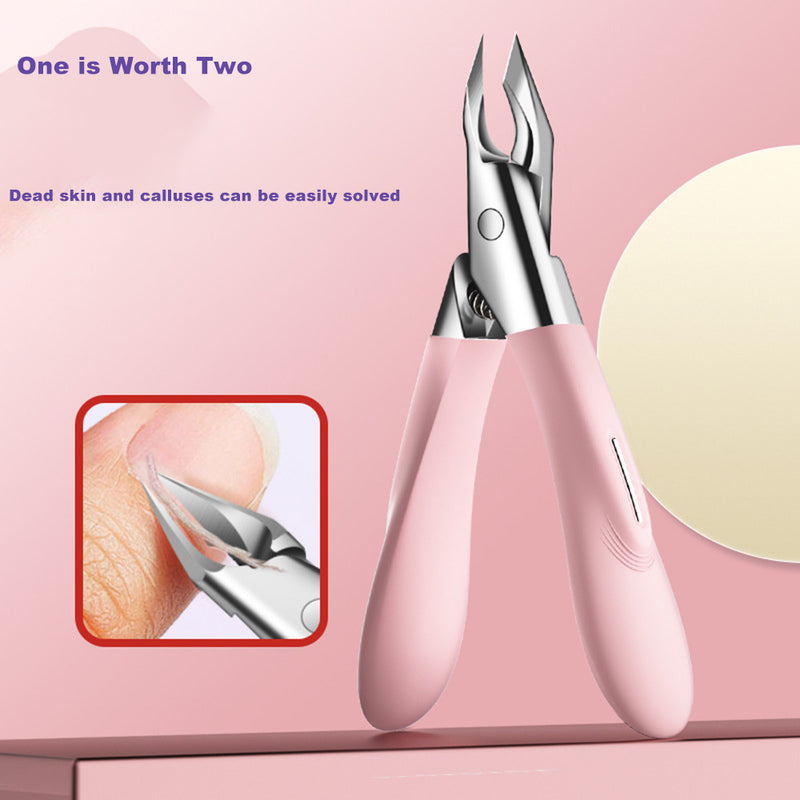 DUAIU Toenail Clippers Set for Ingrown Nails - Professional Thick Nail Clipper Kit with Cuticle Nipper, Pusher & Nail File, Pedicure Tools for Men Women & Seniors, Easy-Grip (Pink)