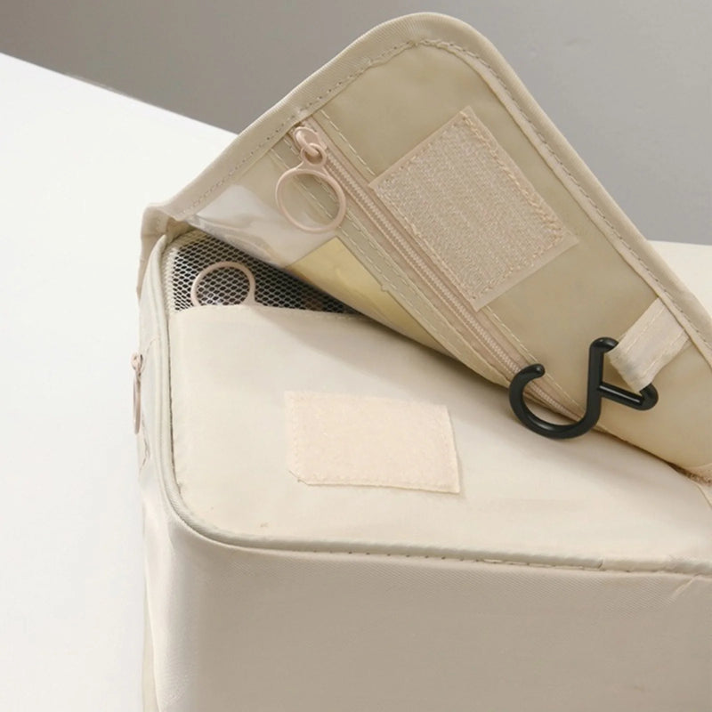 HEYMKGO Hanging Travel Toiletry Bag, Makeup Cosmetic Bag, Bathroom Shower Bag Waterproof, Beige
