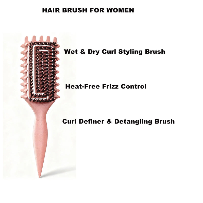 DUAIU Curl Defining Brush, Hair Brush for Combing and Shaping Men's and Women's Curls to Reduce Pulling, Nylon Bristles, Oblong, Flexible, Curl Enhancing, Unisex,(Coffee)