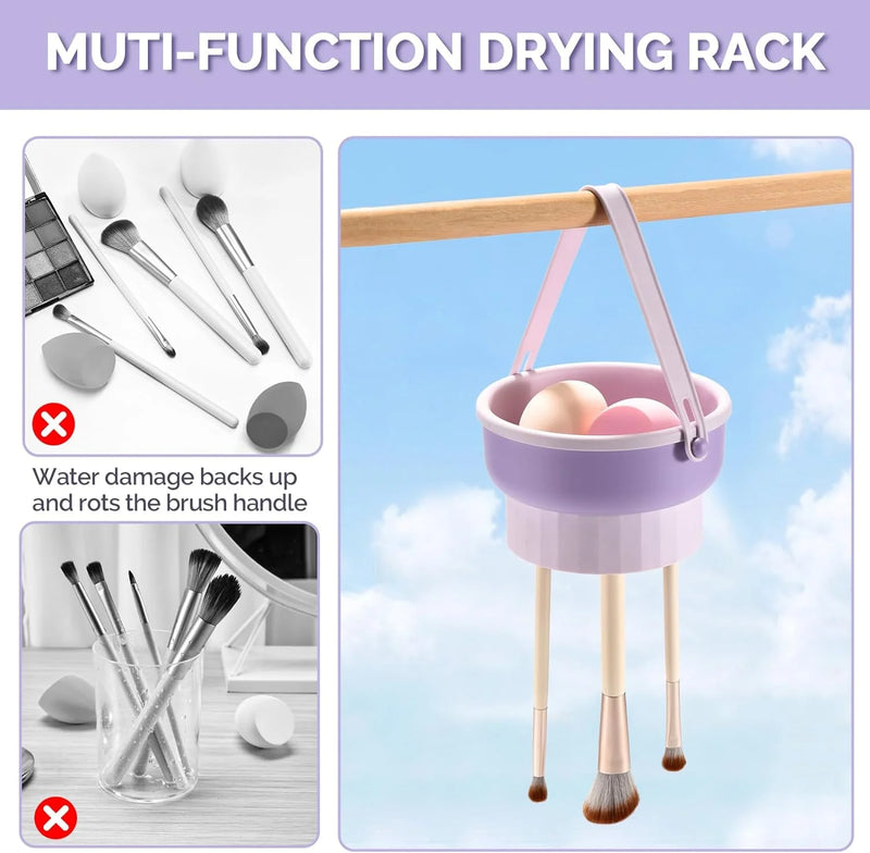 HEYMKGO Makeup Brush Cleaner Mat 3 in 1 Silicone Makeup Brush Cleaner Bowl Cosmetic Brushes Cleaning Tool Organizer for Storage and Air Dry (Purple)
