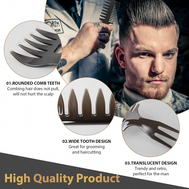 DUAIU 7Pcs Men's Hair Styling Set: Vent Brush, Round Brush, Wide-tooth Comb, Texture Comb for Blow Drying, Detangling, Grooming, and Hairdressing, Gift for Men