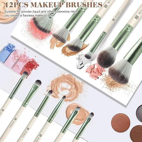 DUAIU 12-Piece Professional Makeup Brush Set - Premium Synthetic Foundation, Blush, Eyeshadow, Concealer & Lip Brushes Kit with Travel Pouch for Face & Eye Makeup Application