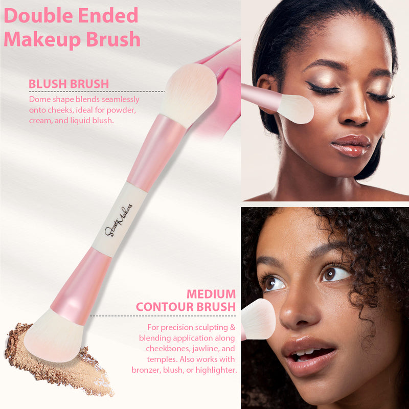DUAIU Makeup Brushes Set,5Pcs Premium Double-Ended Makeup Brush Foundation Contour Blush Highlight Blending Concealer Eyeshadow Brush Set Professional Face Brush Tools(Pink）
