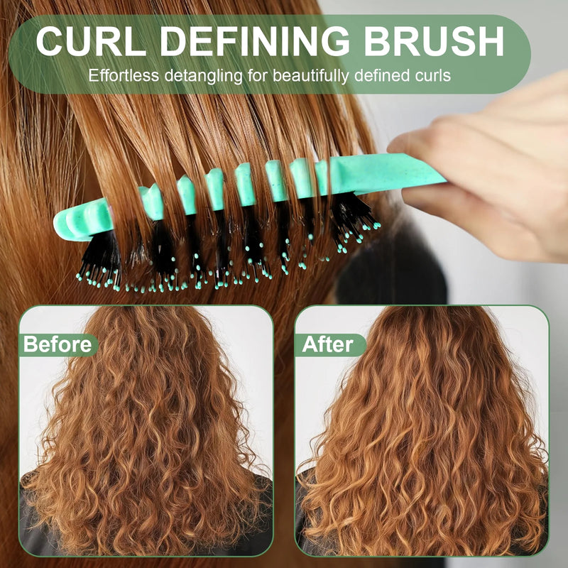 DUAIU  5-Piece Hair Brush & Comb Set - Detangling Brush, Wide Tooth Comb, Curling Comb & Tail Comb with Mini Mirror | Hair Care Gift Set for Women/Teen Girls/Kids (Includes Gift Box) Green