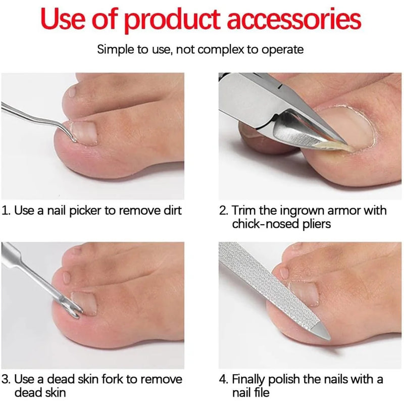 DUAIU Toenail Clippers 4-Piece Kit - Stainless Steel Ingrown Nail Clippers for Thick Toenails, Sharp Curved Blade Pedicure Tool with Dead Skin & Dirt Remover - Professional Nail Care Set