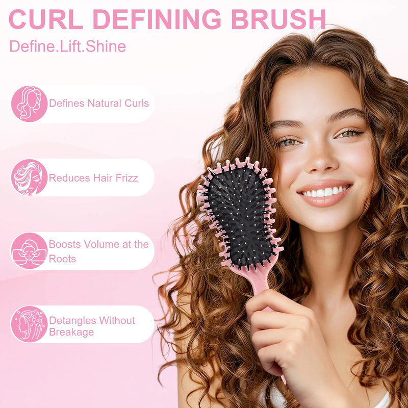 DUAIU  5-Piece Hair Brush & Comb Set - Detangling Brush, Wide Tooth Comb, Curling Comb & Tail Comb with Mini Mirror | Hair Care Gift Set for Women/Teen Girls/Kids (Includes Gift Box)