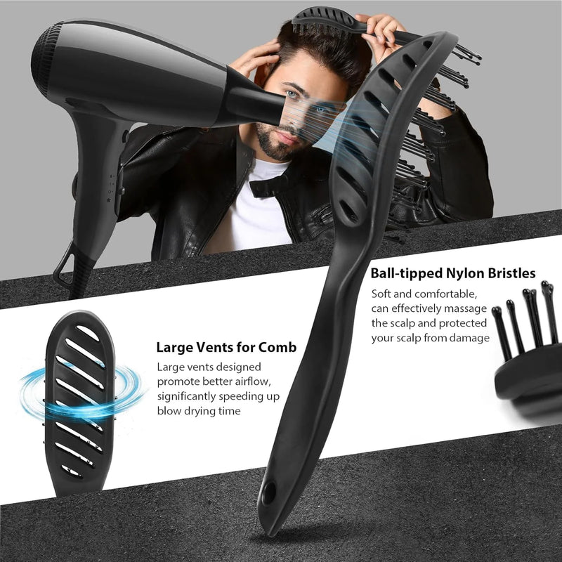 DUAIU Men’s Hair Brush - Curved Vented Design for Blow Drying & Styling, Professional Detangler for Short/Thick Hair (Black) - Works for Women Too
