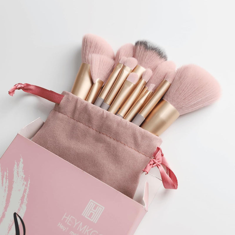 DUAIU Makeup Brushes Set, 15Pcs Makeup Brush Set Premium Synthetic Bristles Conical Handle Kabuki Foundation Face Brushes for Liquid Powder Buffing Blending Contouring With Travel Pouch (Pink)