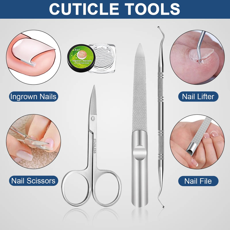 DUAIU Professional Toenail Clippers Set for Thick/Ingrown Nails - Heavy Duty Seniors & Men's Pedicure Tool with Wide Angled Opening, Long Ergonomic Handle | Ideal Gift for Elderly,7Pcs