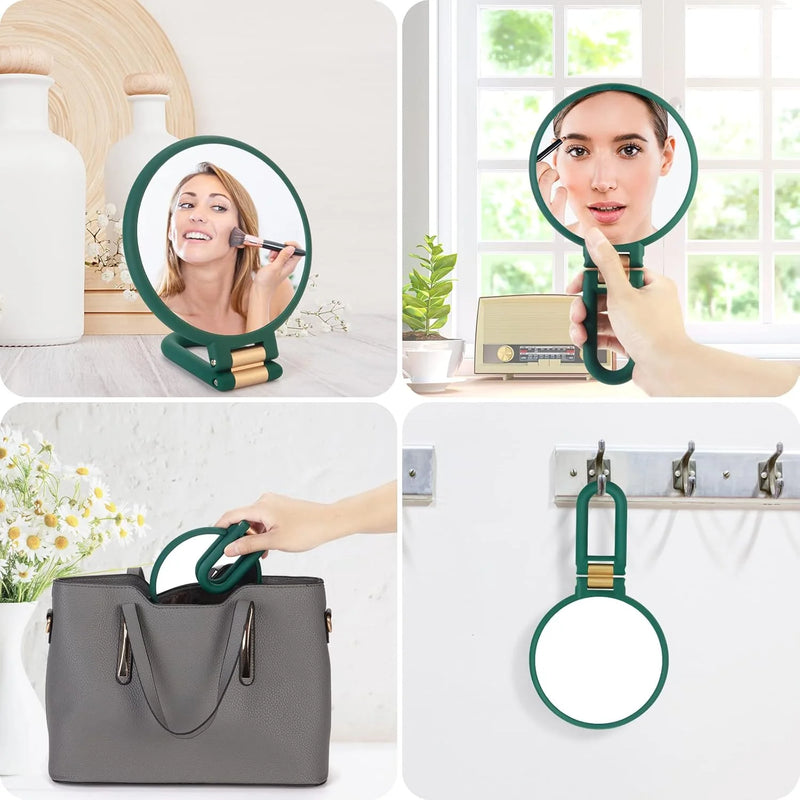 DUAIU Handheld Magnifying Mirror, Double Sided Travel Magnifying Mirror with 20X/1X Magnification, 360°Adjustable Handle, Portable Multi-Purpose Makeup Mirror (Army Green)