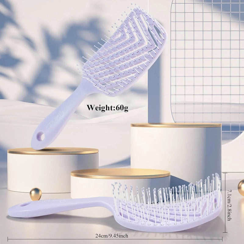 DUAIU Hair Brush, Professional Vented Detangling Brush for Wet & Dry Curly Thick Straight Hair, Women Men Wide Paddle Brush Curved Detangler Hairbrush Lavender Purple