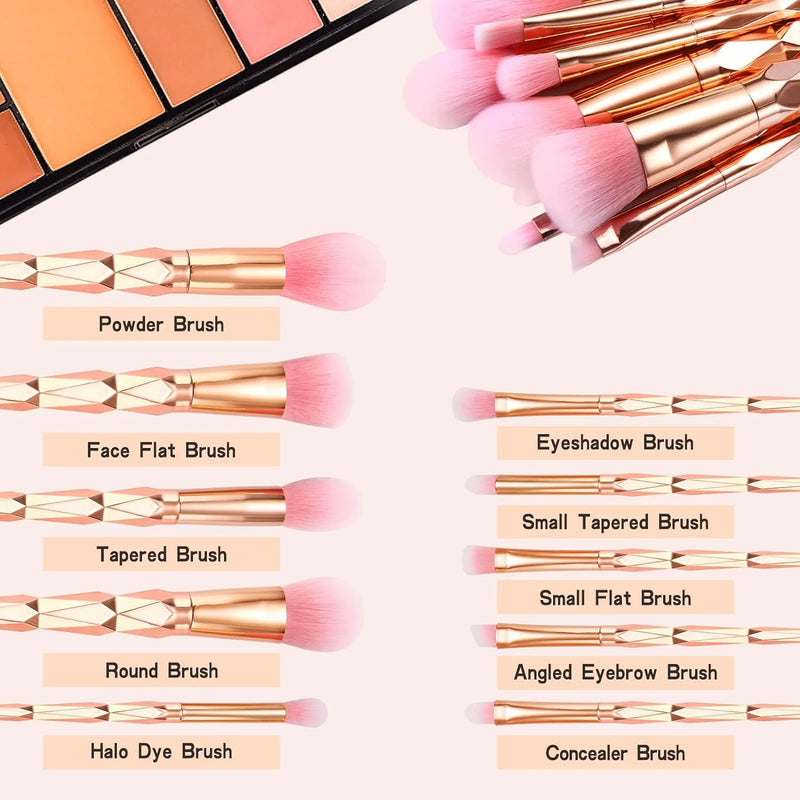 10-Piece Professional Makeup Brush Set - Premium Synthetic Gold Brushes for Foundation, Powder, Blush, Concealer, Eyeshadow & Eyebrow - Complete Face & Eye Kit