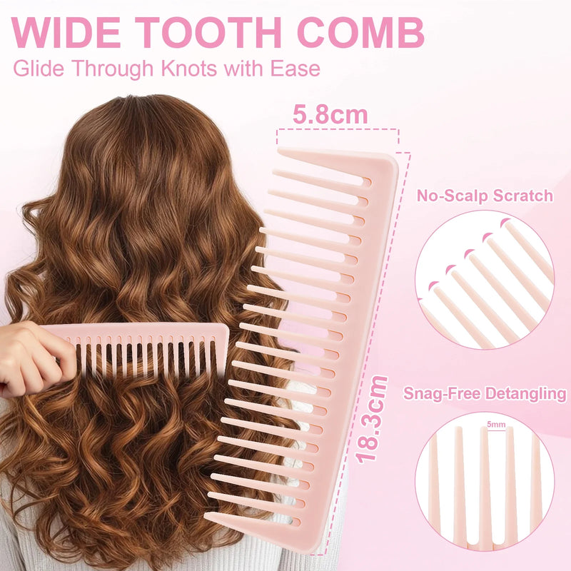 DUAIU  5-Piece Hair Brush & Comb Set - Detangling Brush, Wide Tooth Comb, Curling Comb & Tail Comb with Mini Mirror | Hair Care Gift Set for Women/Teen Girls/Kids (Includes Gift Box)