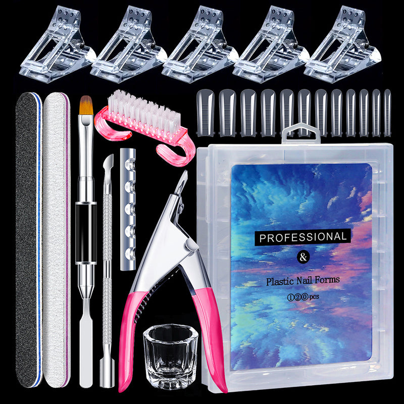 DUAIU Nail Mold Tool Set,Nail Extension Form Tips Dual Nail Mold Full Cover UV Polygel Gel Tools Acrylic Nail System Forms Set with Dual-Ended Polygel Brush 5Pcs Nail Tips Clip