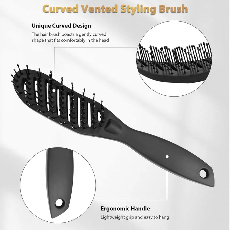 DUAIU Men’s Hair Brush - Curved Vented Design for Blow Drying & Styling, Professional Detangler for Short/Thick Hair (Black) - Works for Women Too