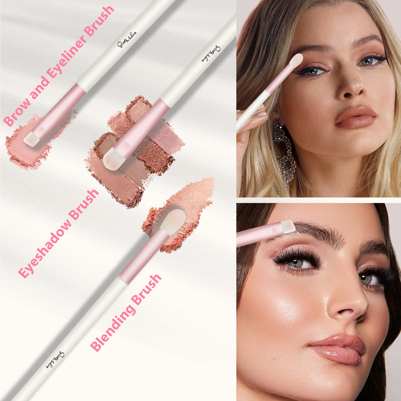 DUAIU Makeup Brushes Set,5Pcs Premium Double-Ended Makeup Brush Foundation Contour Blush Highlight Blending Concealer Eyeshadow Brush Set Professional Face Brush Tools(Pink）