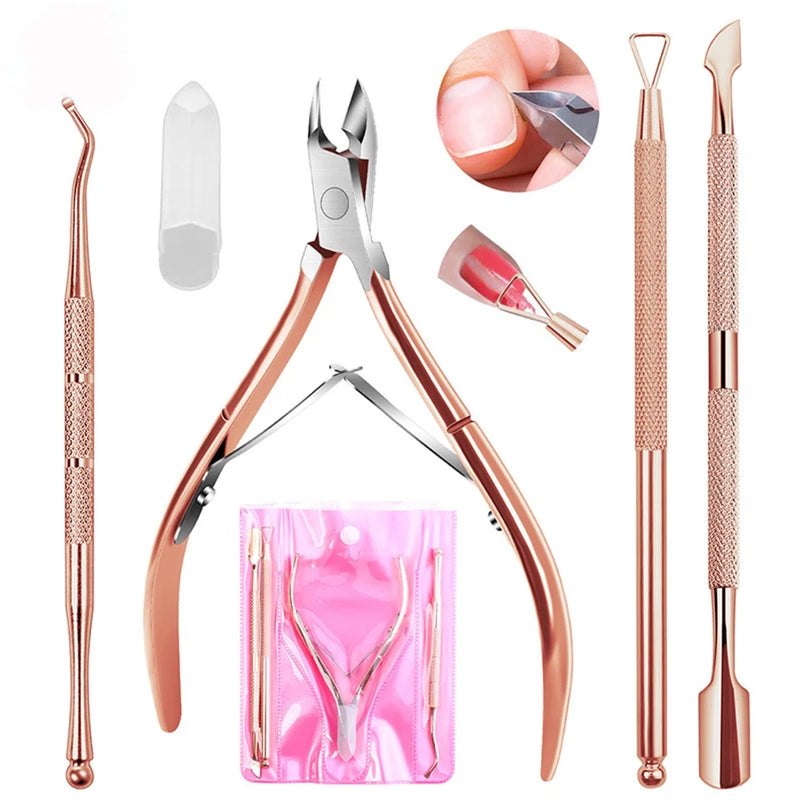 DUAIU 4-Piece Rose Gold Manicure Set - Cuticle Pliers, Nail File, Pusher & Remover, Premium Salon & Home Grooming Gift for Women