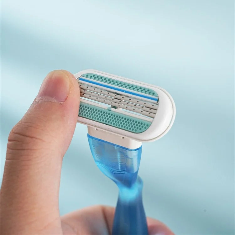 DUAIU Women's Razor Kit - 8 Blade Refills + Non-Slip Holder, Underarm & Leg Hair Removal | Sensitive Skin Shaving with Smooth Results | Lady Shaver Trimmer (Blue)
