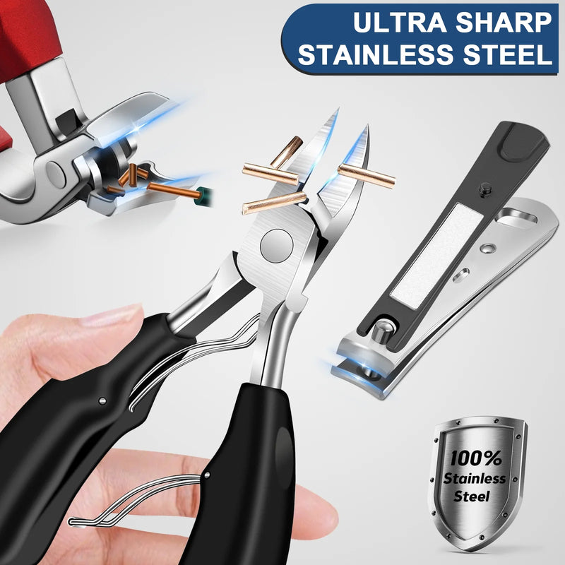 DUAIU Professional Toenail Clippers Set for Thick/Ingrown Nails - Heavy Duty Seniors & Men's Pedicure Tool with Wide Angled Opening, Long Ergonomic Handle | Ideal Gift for Elderly,7Pcs