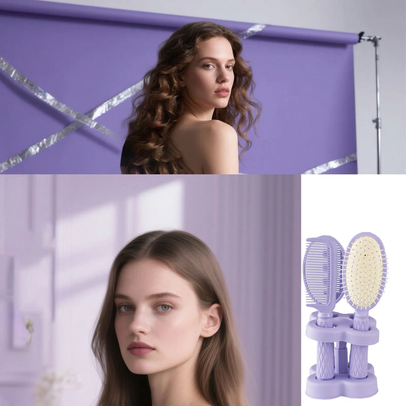 DUAIU 4 Pcs Hair Combs Set,Professional Salon Hair Cutting Brushes Sets Salon Hairdressing Styling Tool Mirror And Holder Stand Set Dressing Comb Kits for Women Girls,Purple
