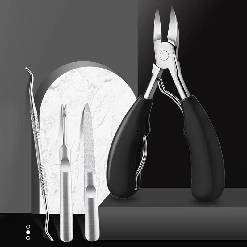 DUAIU Toenail Clippers 4-Piece Kit - Stainless Steel Ingrown Nail Clippers for Thick Toenails, Sharp Curved Blade Pedicure Tool with Dead Skin & Dirt Remover - Professional Nail Care Set